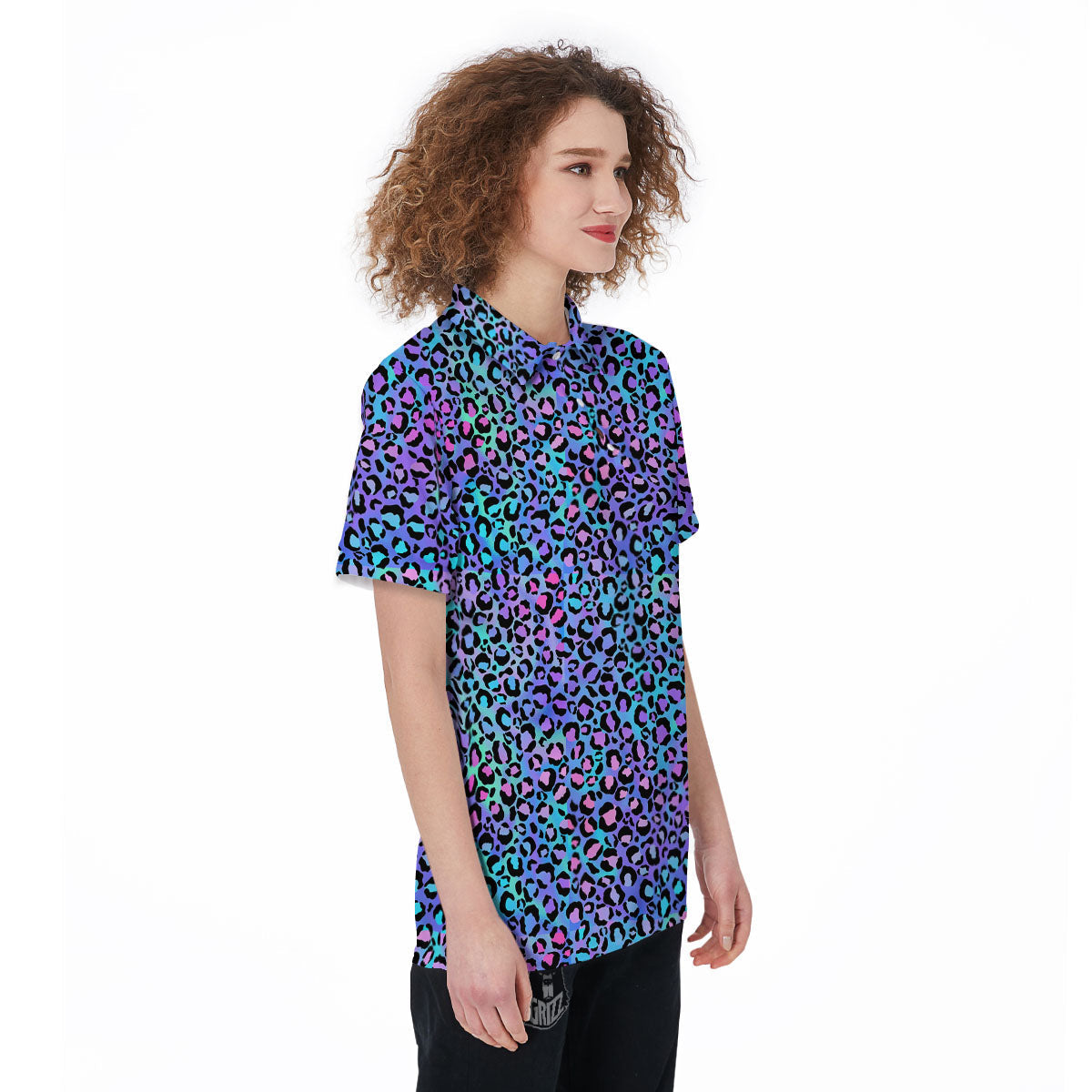 Leopard Teal And Purple Print Pattern Women's Golf Shirts-grizzshop