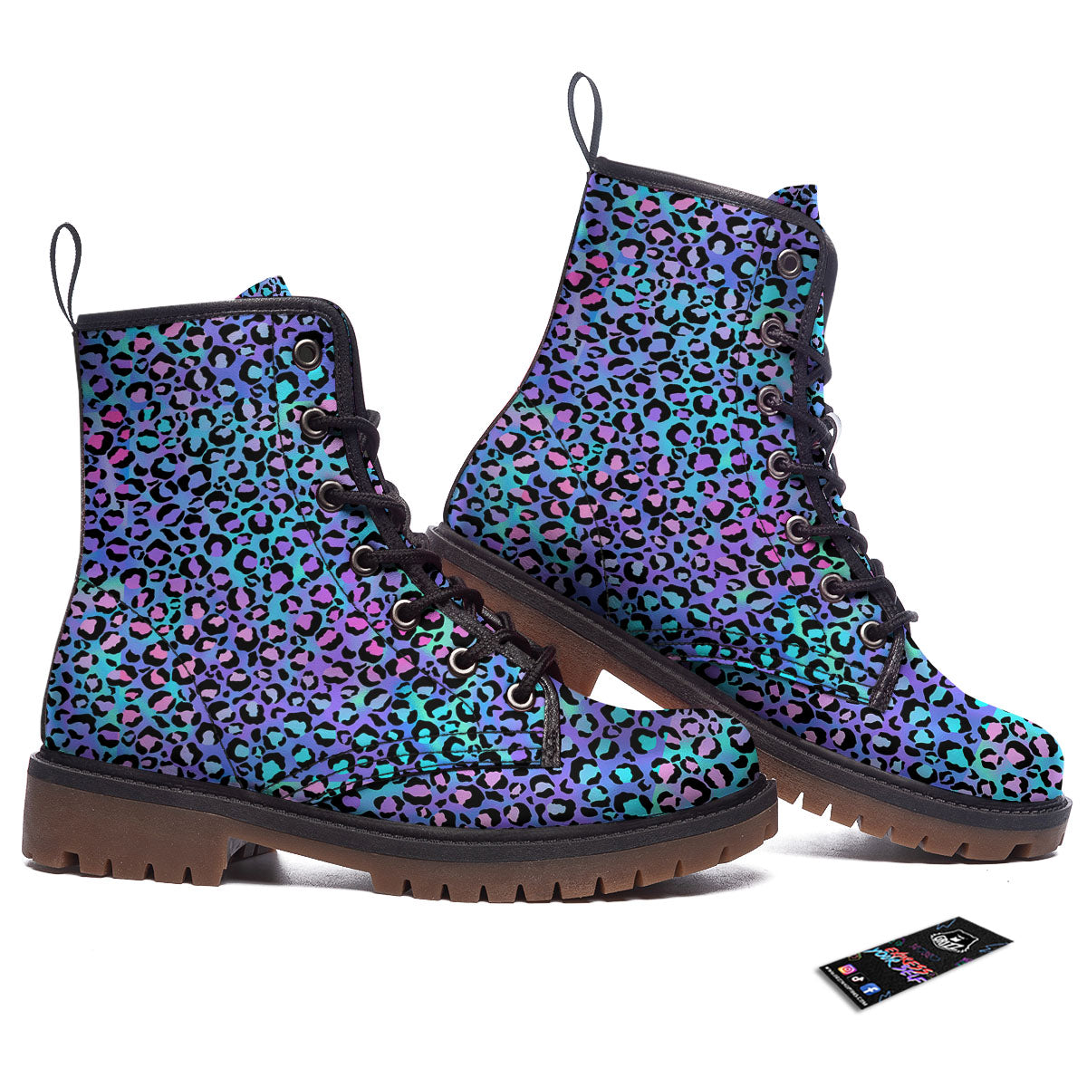 Leopard Teal And Purple Print Pattern Work Boots-grizzshop