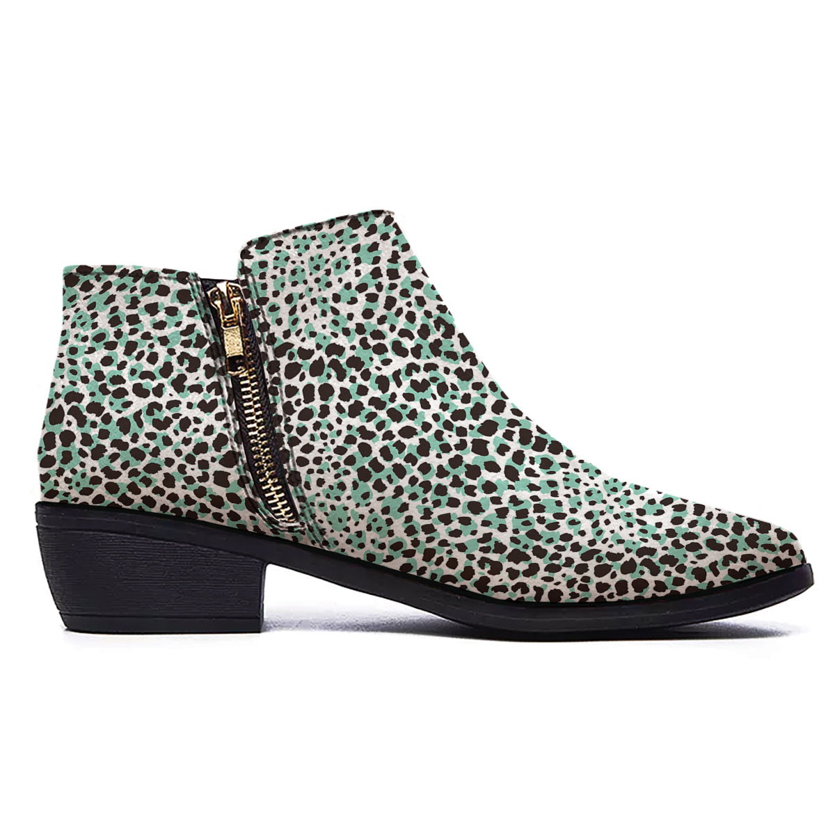 Leopard Teal And White Print Pattern Ankle Boots-grizzshop