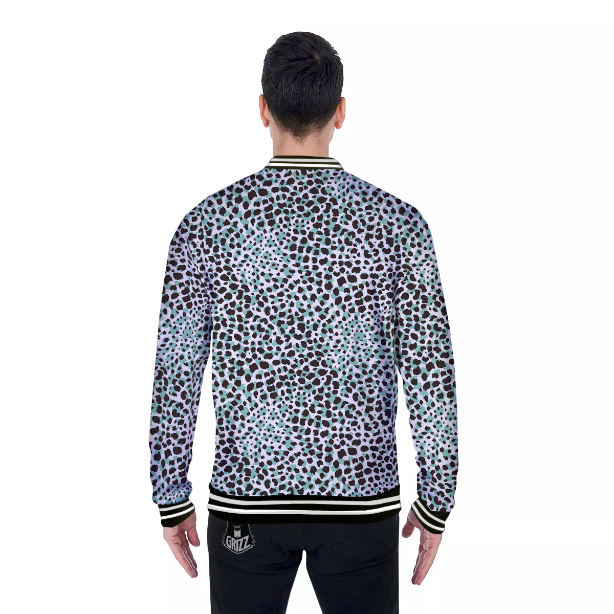 Leopard Teal And White Print Pattern Baseball Jacket-grizzshop