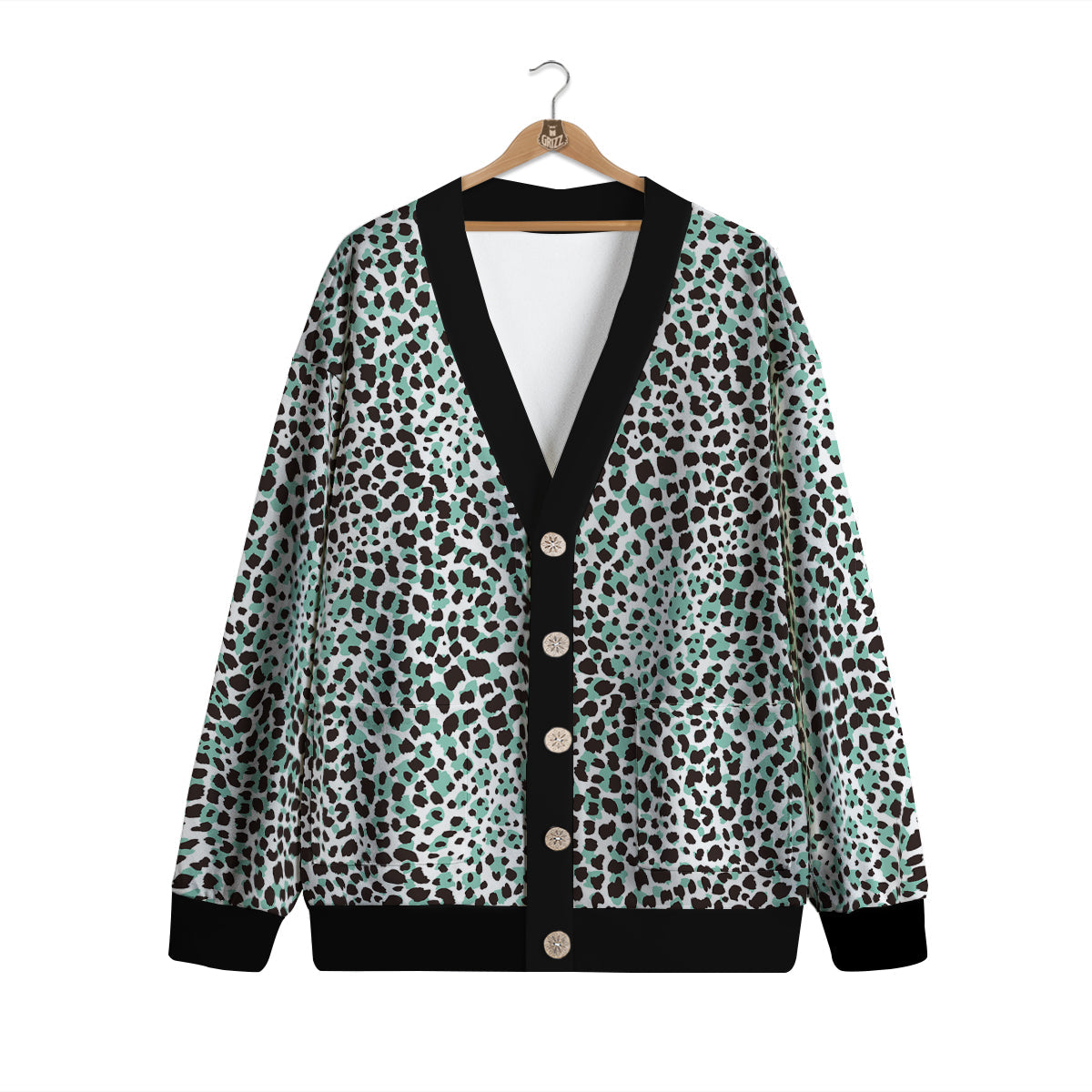 Leopard Teal And White Print Pattern Cardigan-grizzshop
