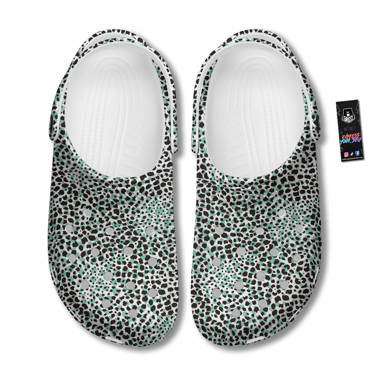 Leopard Teal And White Print Pattern Clog-grizzshop