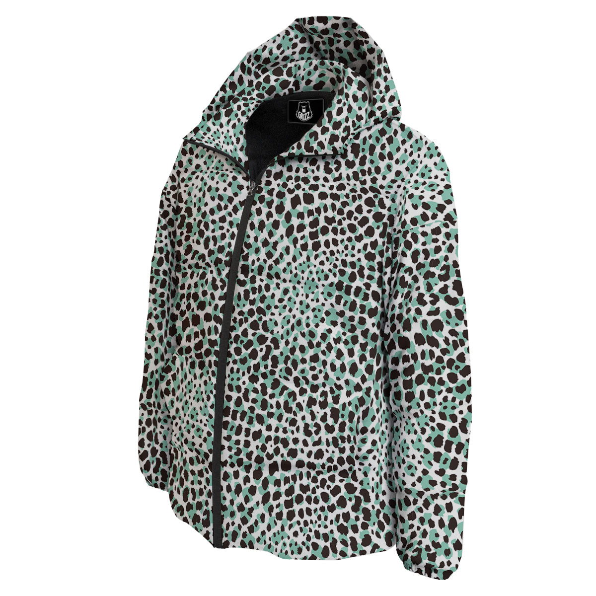 Leopard Teal And White Print Pattern Down Jacket-grizzshop