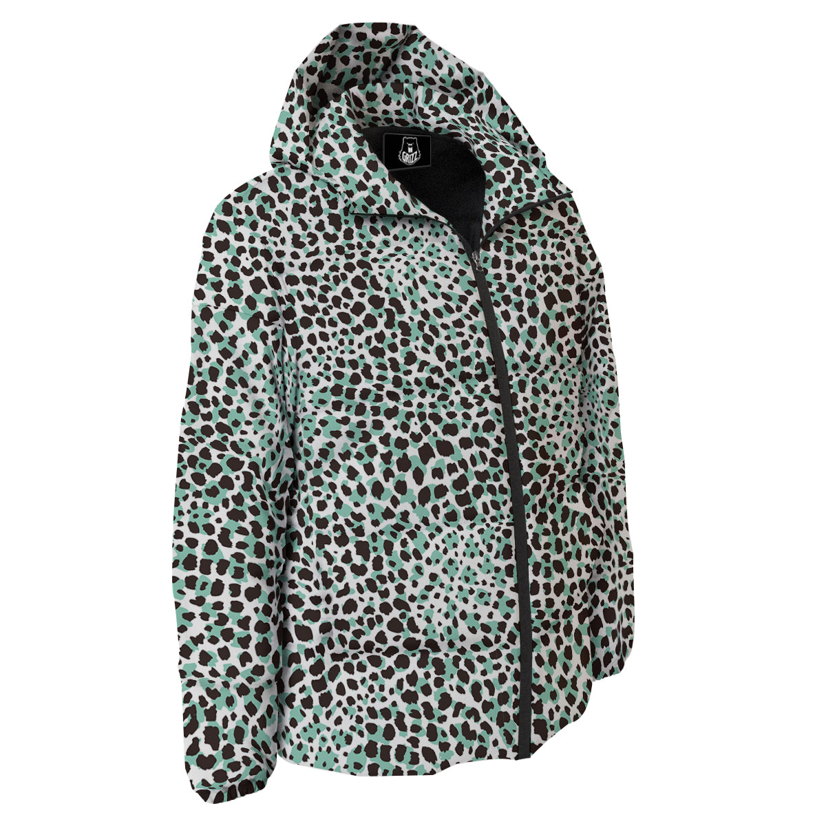 Leopard Teal And White Print Pattern Down Jacket-grizzshop
