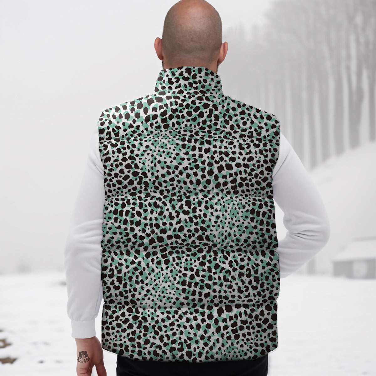 Leopard Teal And White Print Pattern Down Vest