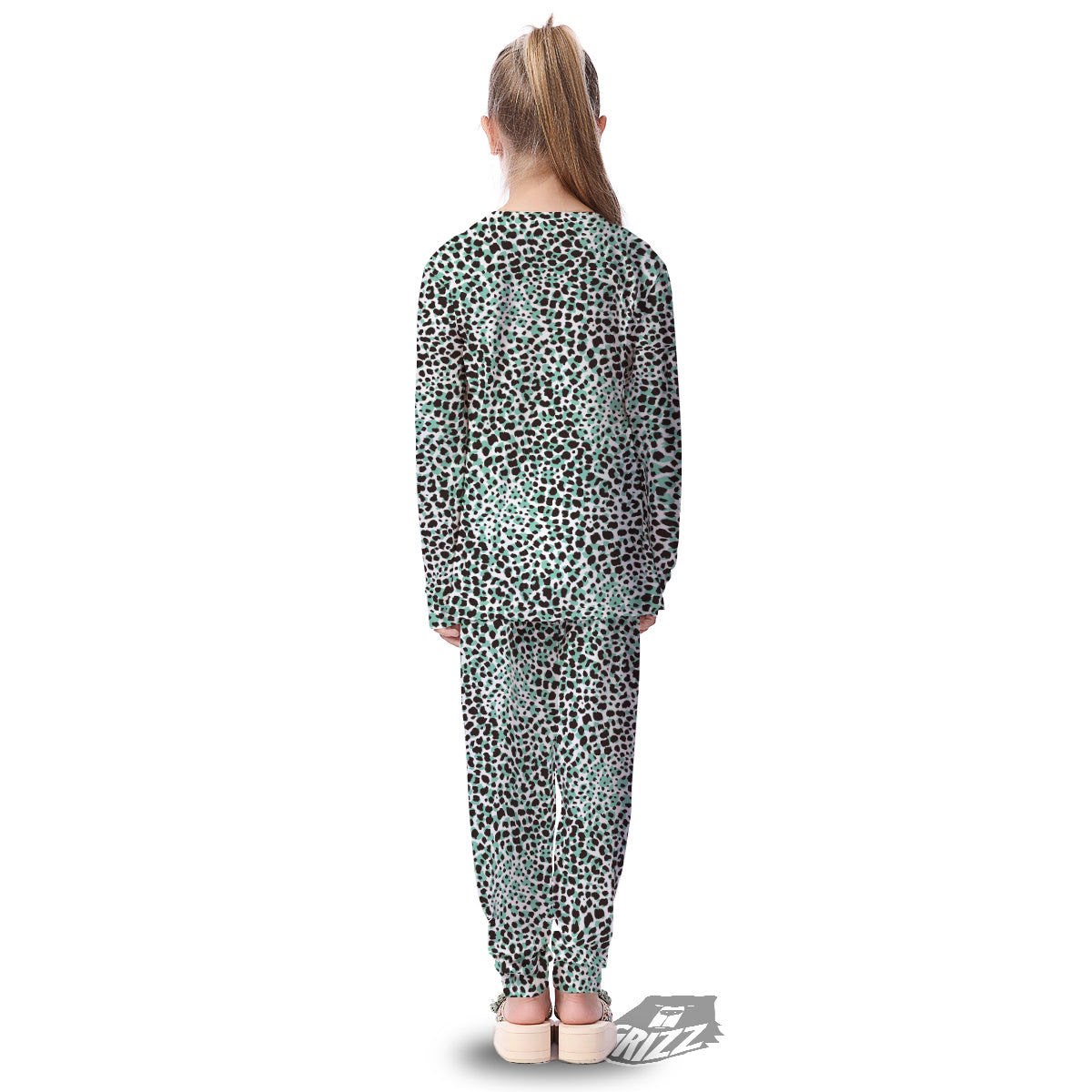 Leopard Teal And White Print Pattern Kid's Pajamas-grizzshop