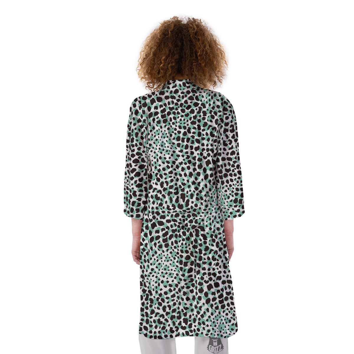 Leopard Teal And White Print Pattern Kimono-grizzshop