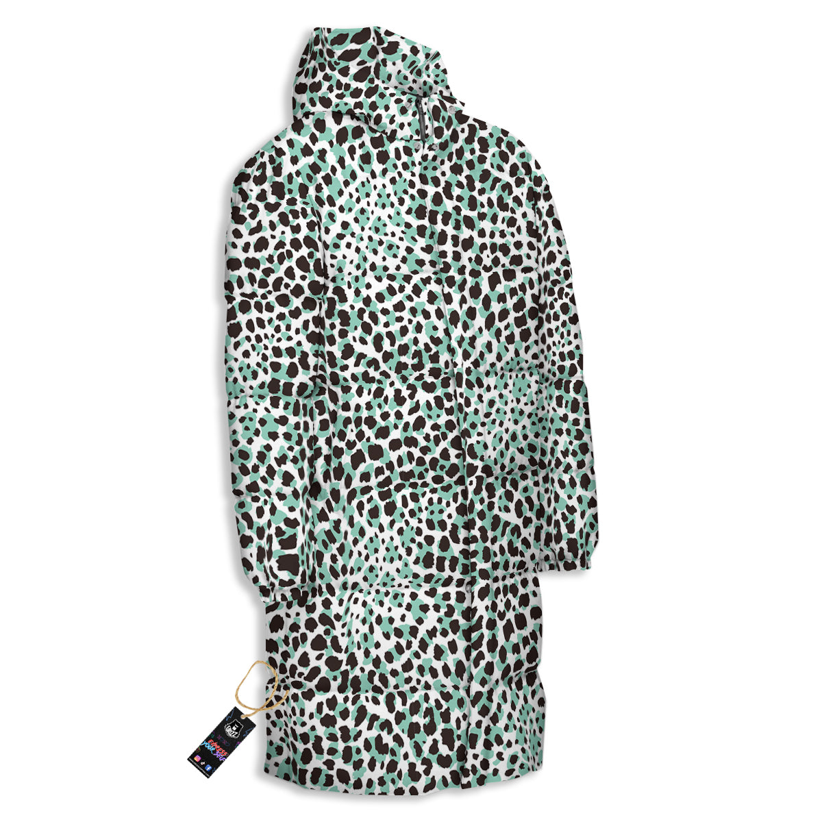 Leopard Teal And White Print Pattern Long Down Jacket-grizzshop