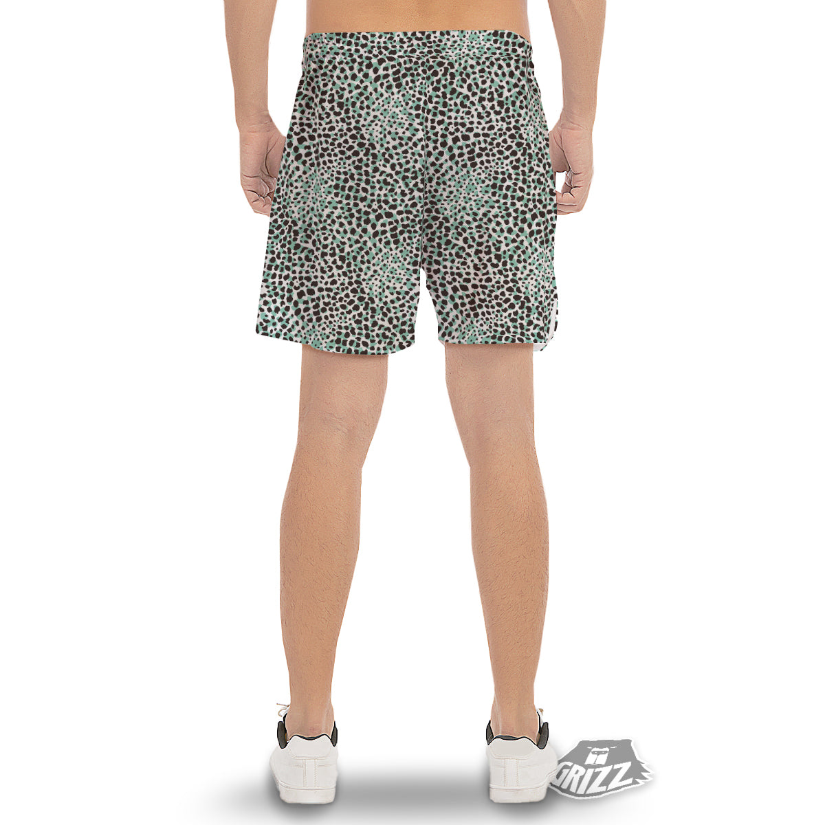 Leopard Teal And White Print Pattern Men's Gym Shorts-grizzshop