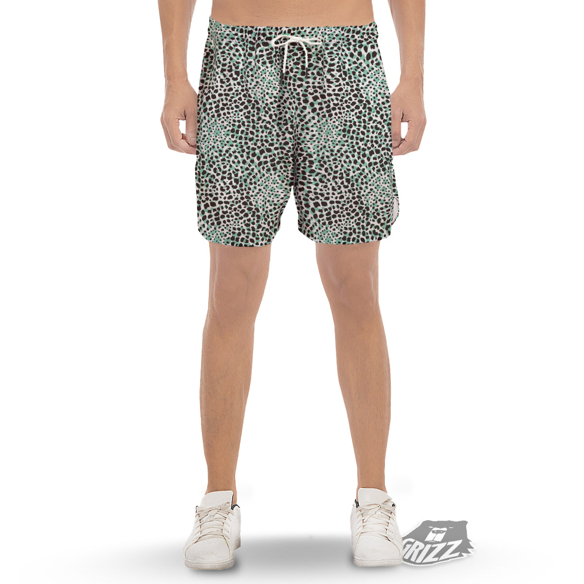 Leopard Teal And White Print Pattern Men's Gym Shorts-grizzshop