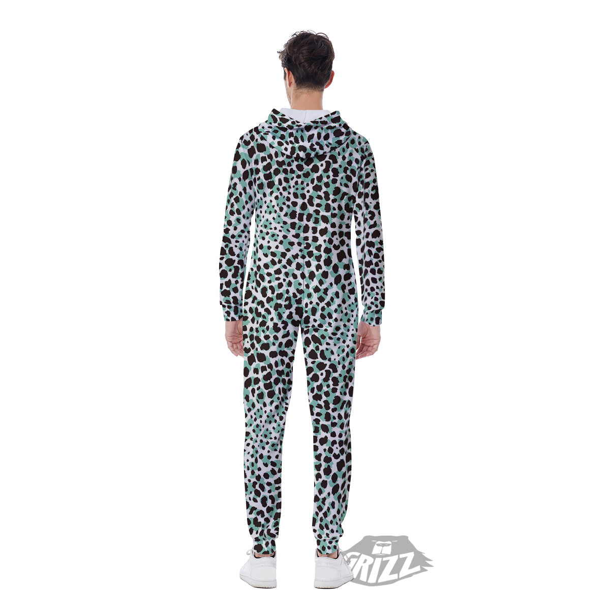 Leopard Teal And White Print Pattern Men's Jumpsuit-grizzshop