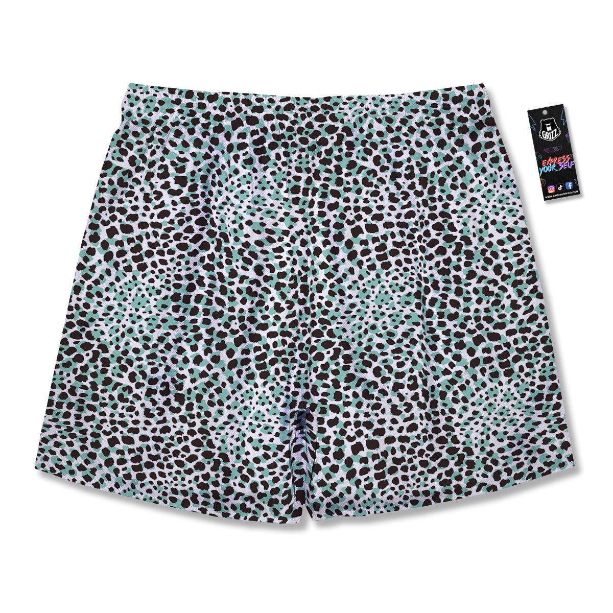 Leopard Teal And White Print Pattern Men's Running Shorts-grizzshop