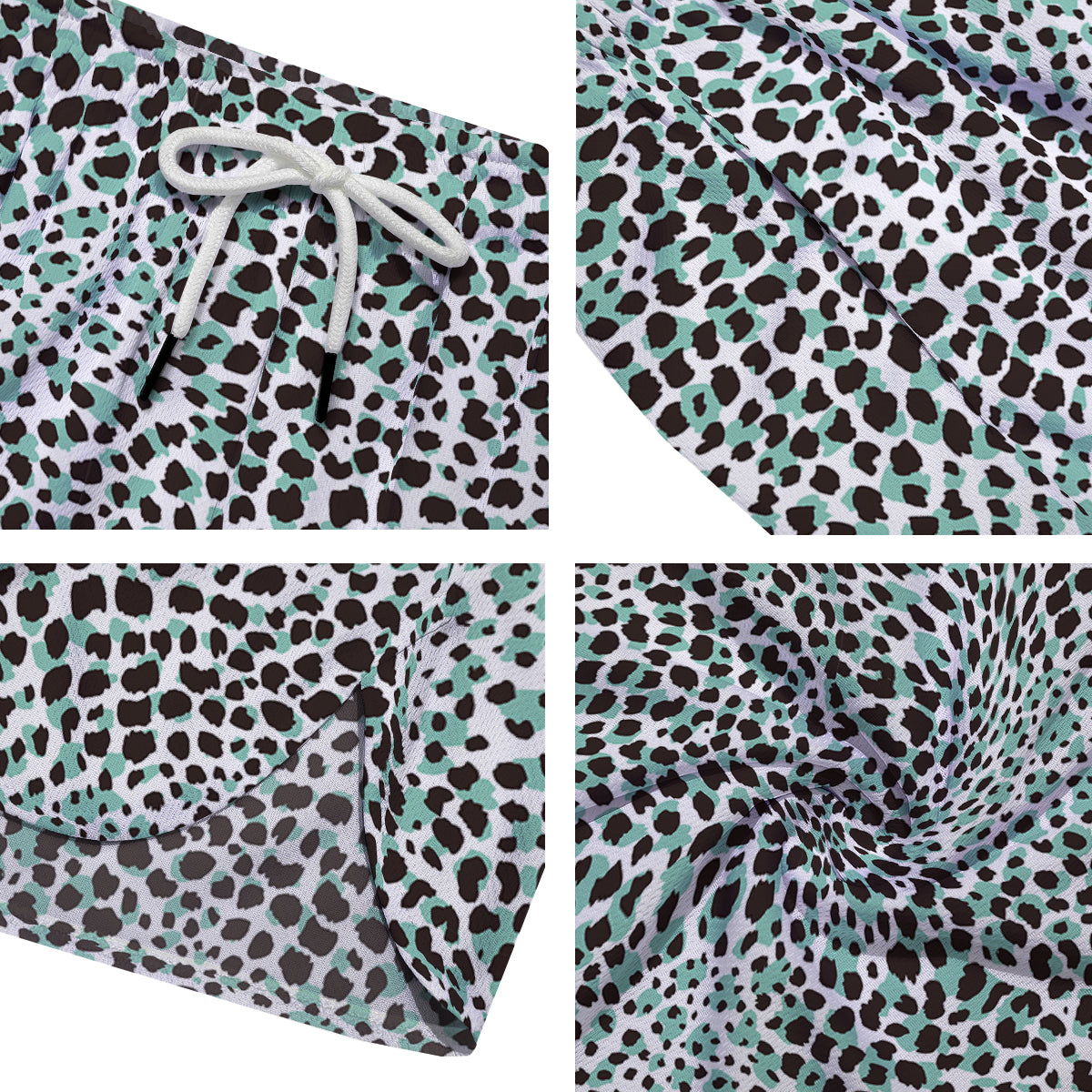 Leopard Teal And White Print Pattern Men's Running Shorts-grizzshop