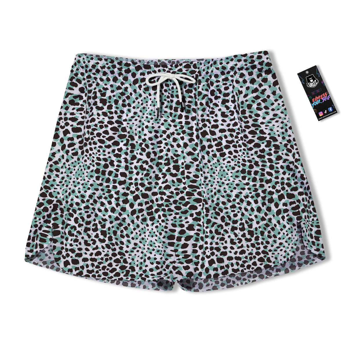 Leopard Teal And White Print Pattern Men's Running Shorts-grizzshop