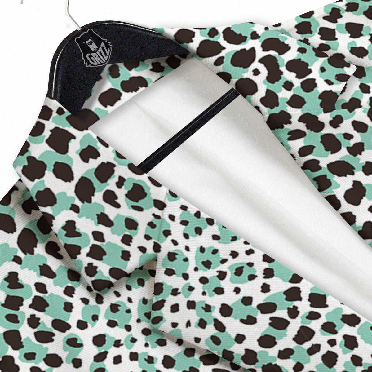Leopard Teal And White Print Pattern Men's Sport Coat-grizzshop