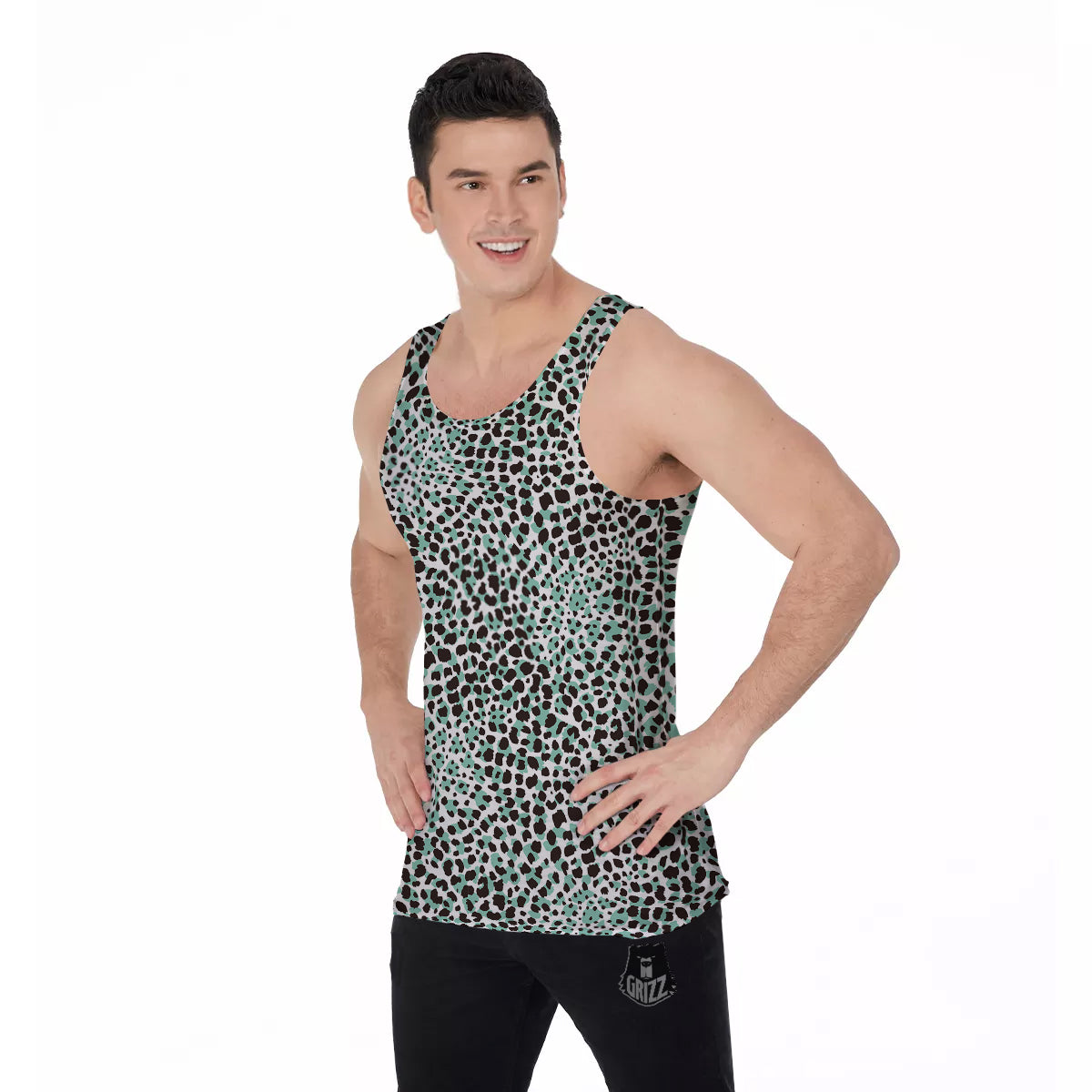 Leopard Teal And White Print Pattern Men's Tank Top-grizzshop
