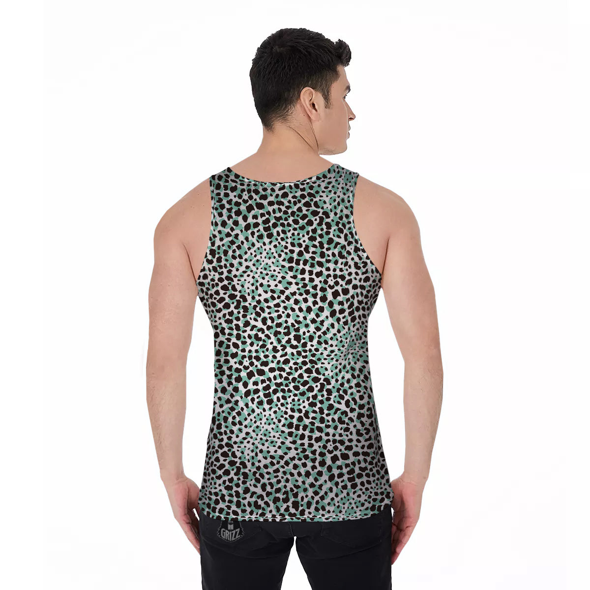 Leopard Teal And White Print Pattern Men's Tank Top-grizzshop