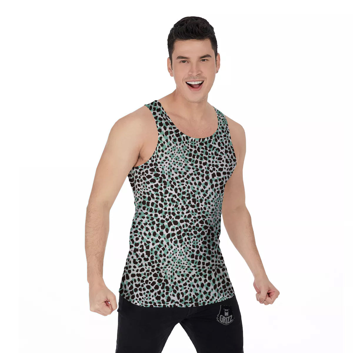 Leopard Teal And White Print Pattern Men's Tank Top-grizzshop