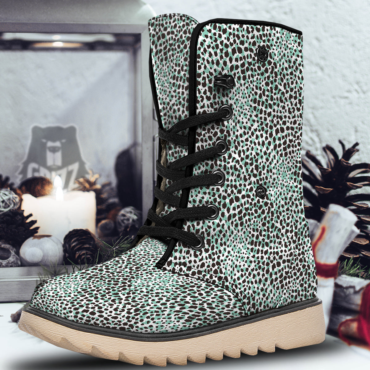 Leopard Teal And White Print Pattern Snow Boots-grizzshop