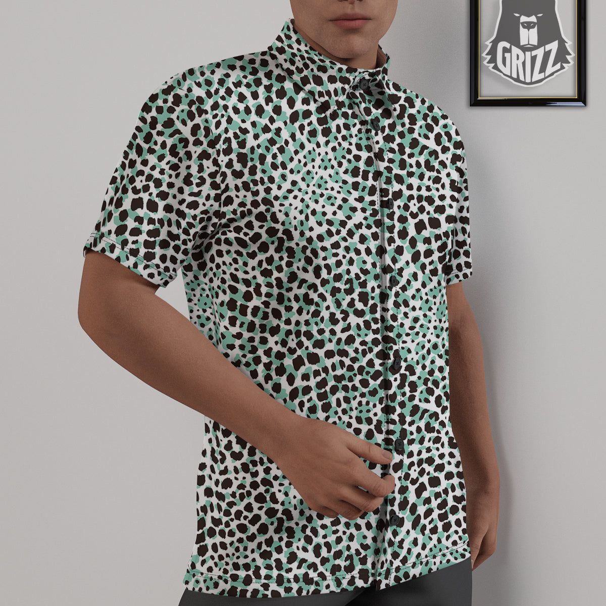 Leopard Teal And White Print Pattern Untucked Shirts-grizzshop