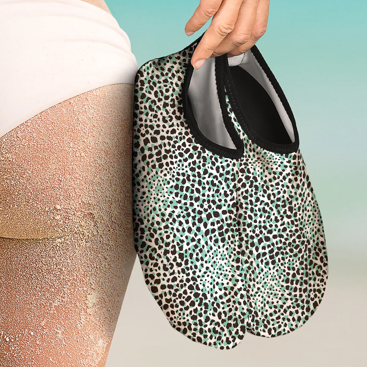 Leopard Teal And White Print Pattern Water Shoes-grizzshop