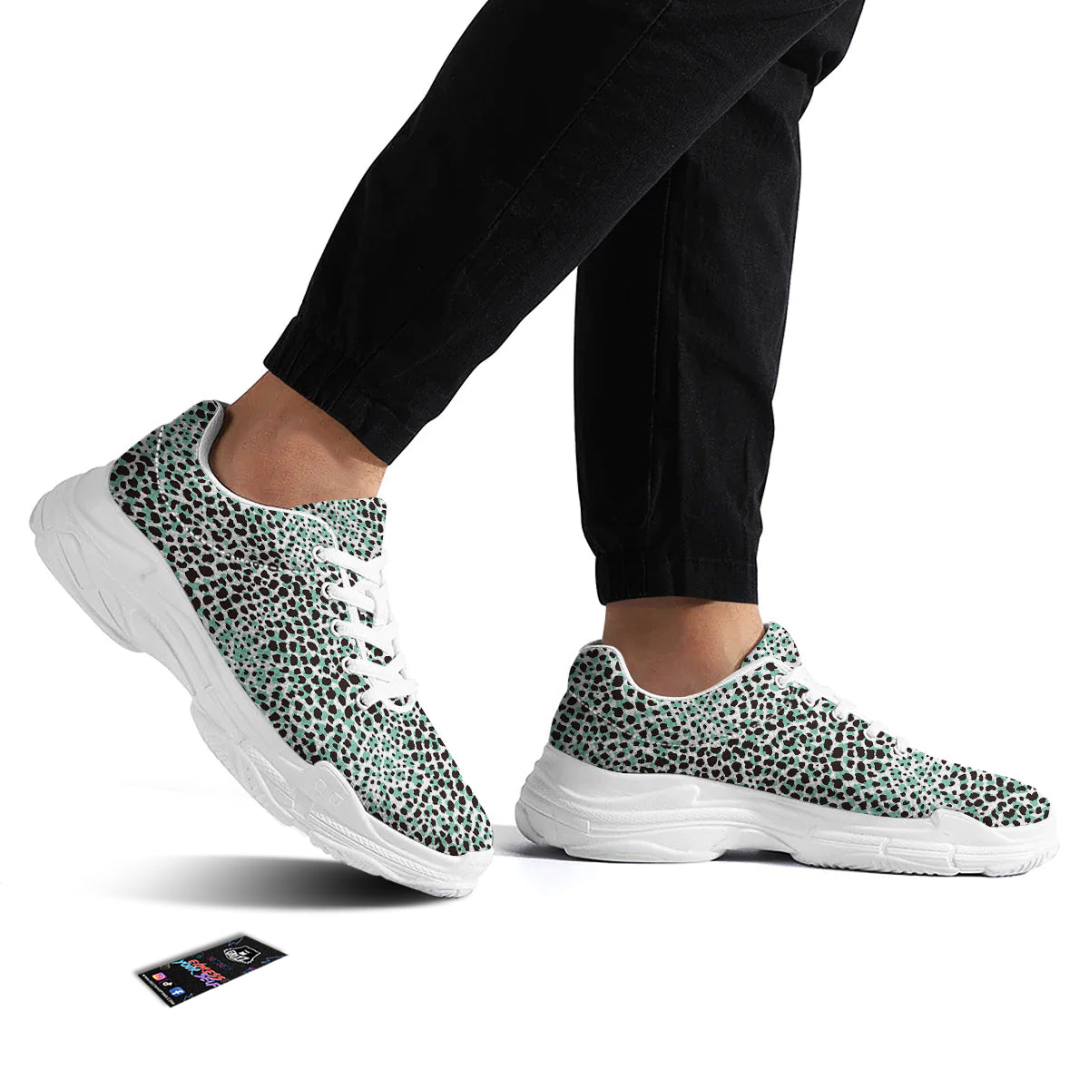 Leopard Teal And White Print Pattern White Chunky Shoes-grizzshop