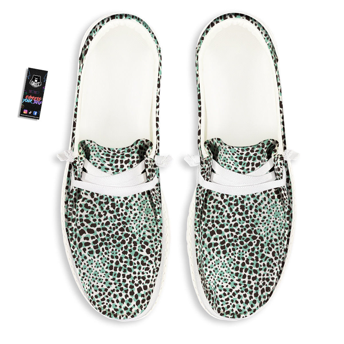 Leopard Teal And White Print Pattern White Loafers-grizzshop