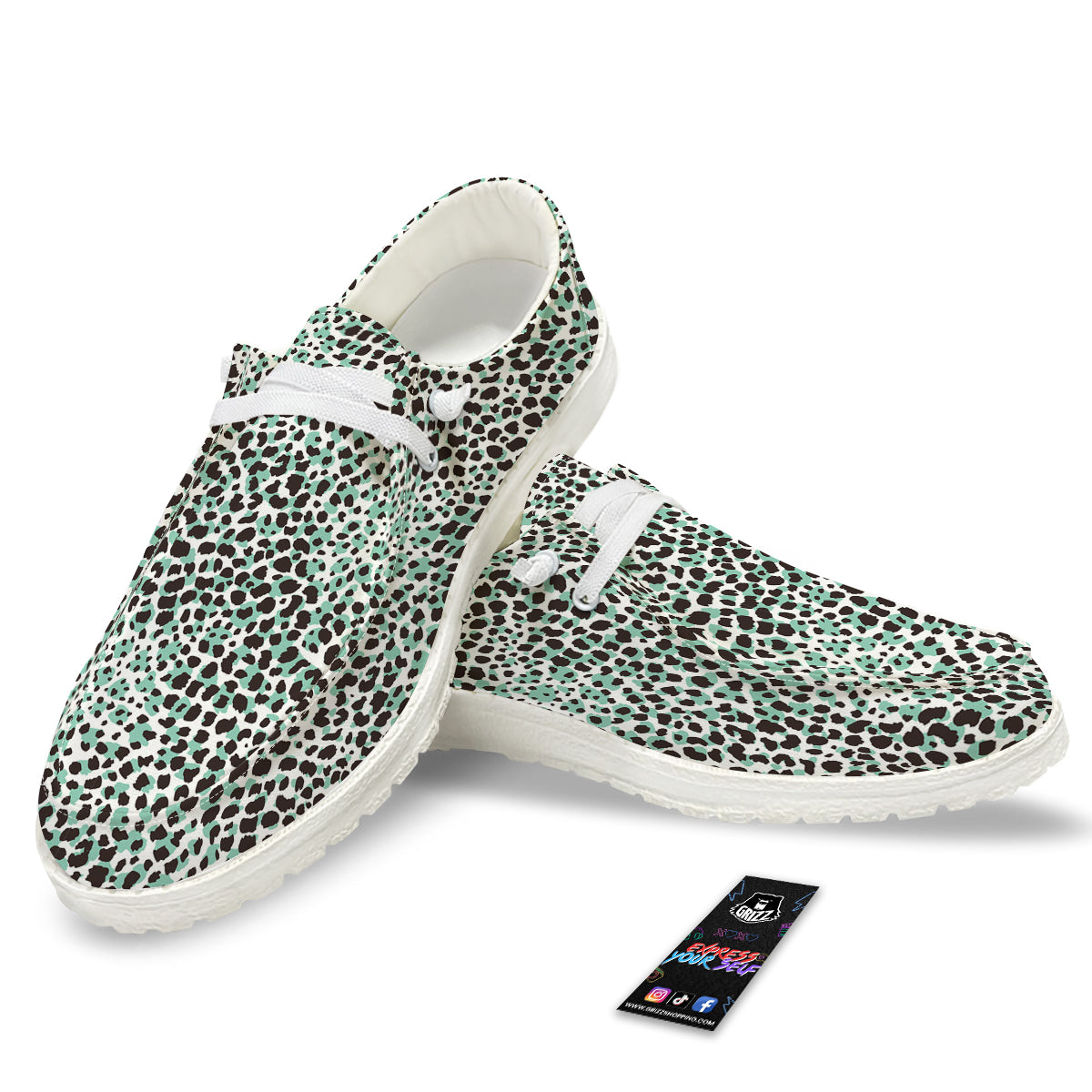 Leopard Teal And White Print Pattern White Loafers-grizzshop