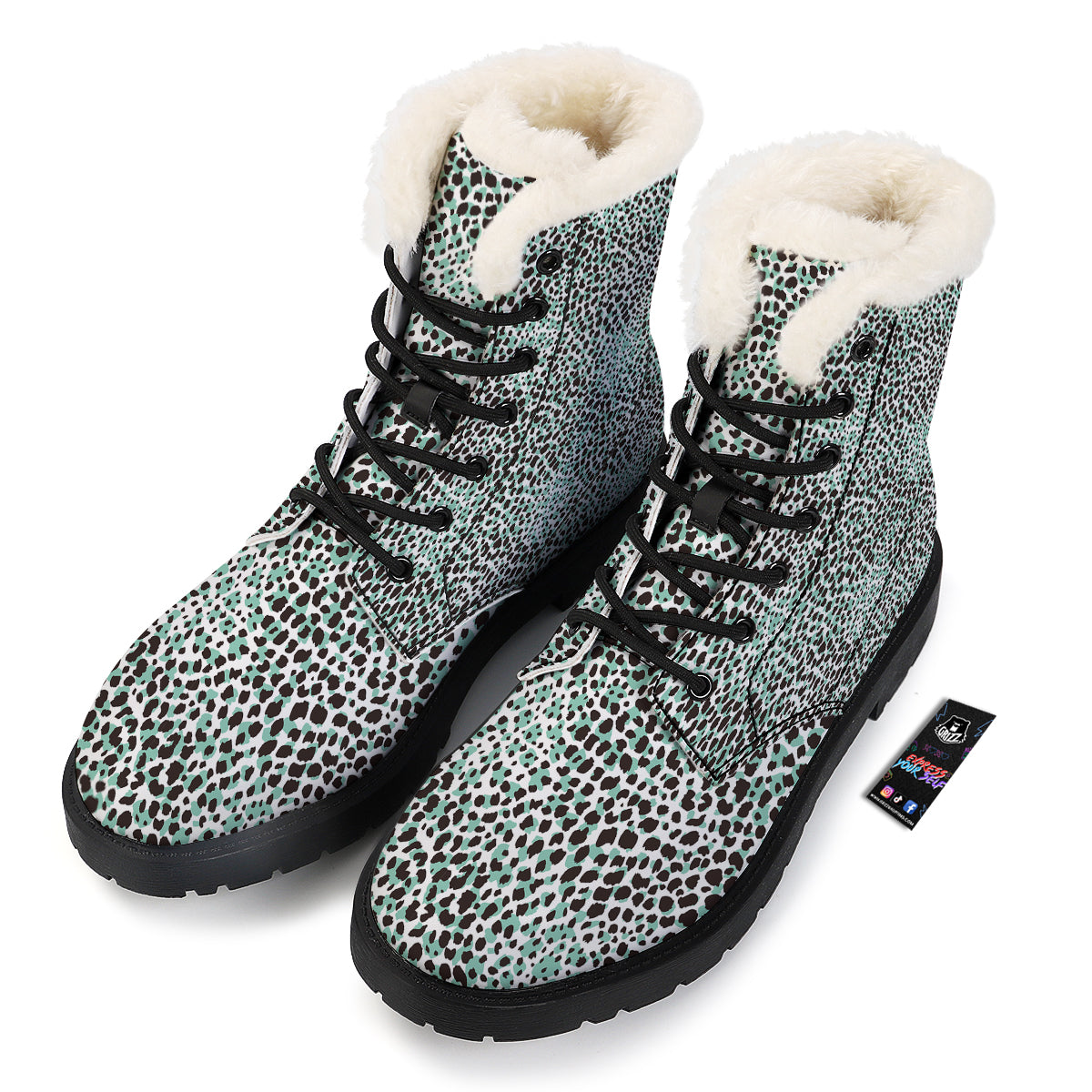 Leopard Teal And White Print Pattern Winter Boots-grizzshop
