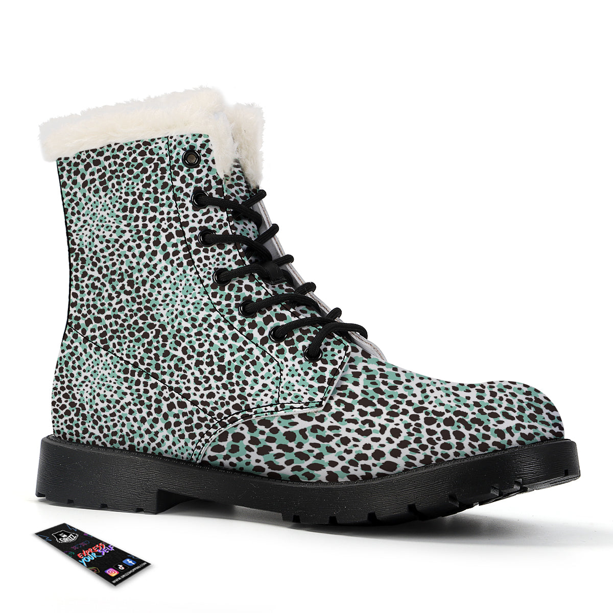 Leopard Teal And White Print Pattern Winter Boots-grizzshop