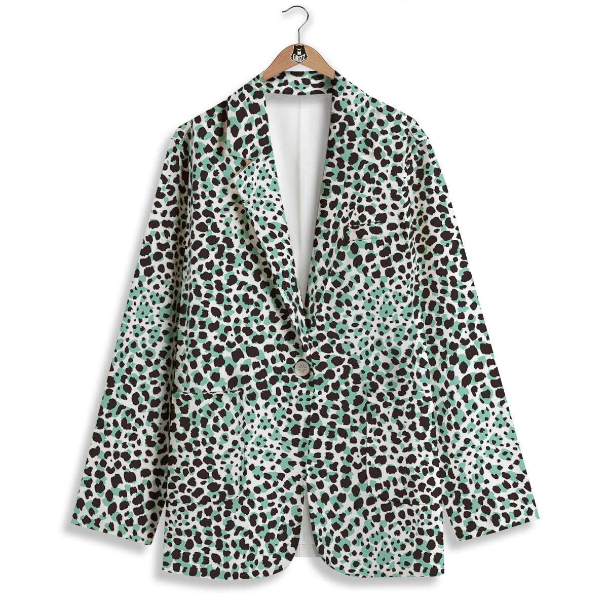 Leopard Teal And White Print Pattern Women's Blazer-grizzshop