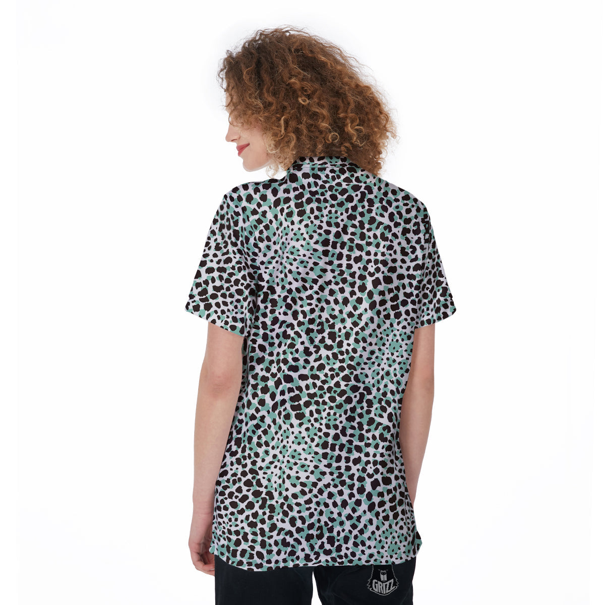 Leopard Teal And White Print Pattern Women's Golf Shirts-grizzshop