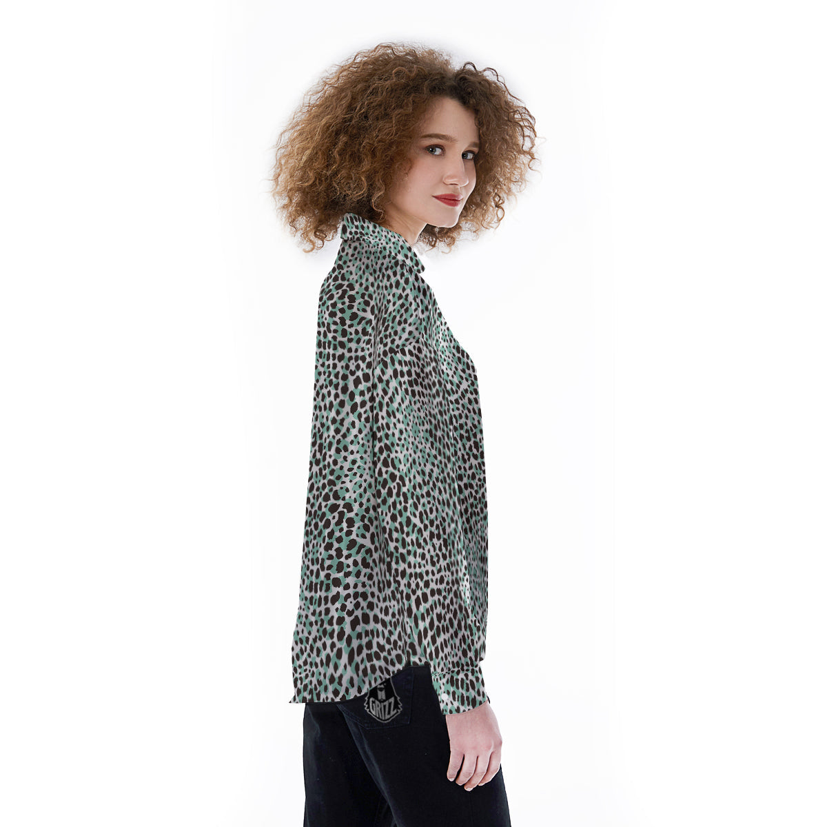 Leopard Teal And White Print Pattern Women's Long Sleeve Shirts-grizzshop