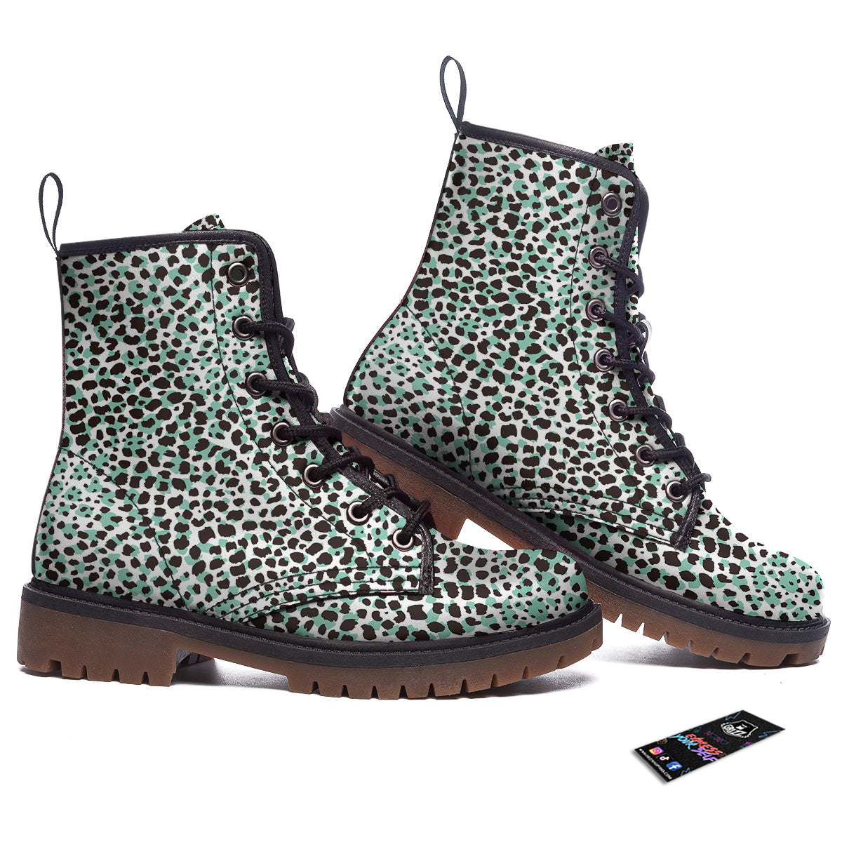 Leopard Teal And White Print Pattern Work Boots-grizzshop