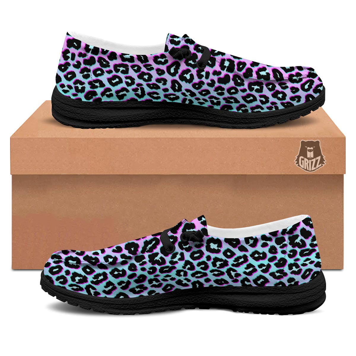 Leopard Trippy Psychedelic Print Pattern Black Loafers-grizzshop
