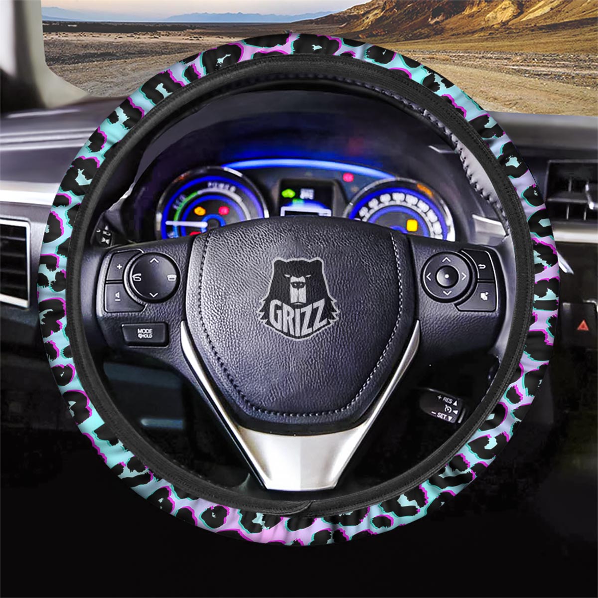 Leopard Trippy Psychedelic Print Pattern Car Steering Wheel Cover-grizzshop