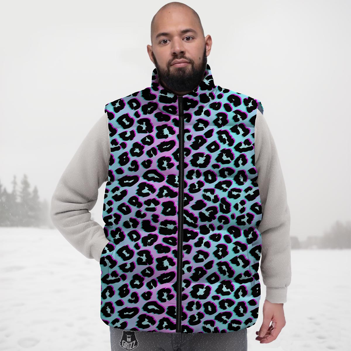 Leopard Trippy Psychedelic Print Pattern Down Vest
