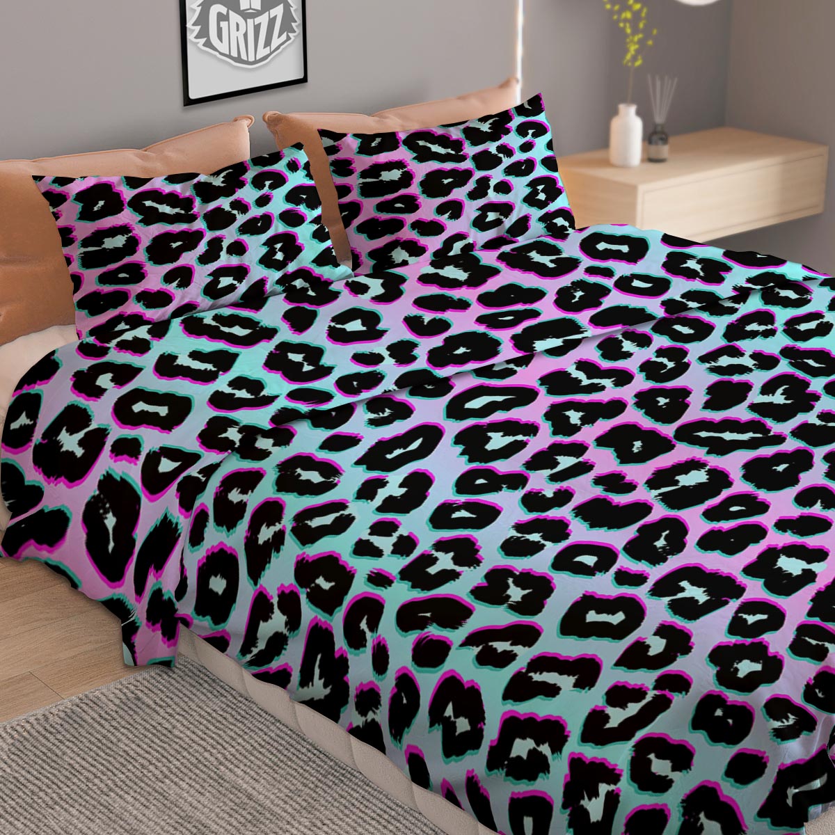 Leopard Trippy Psychedelic Print Pattern Duvet Cover Bedding Set-grizzshop