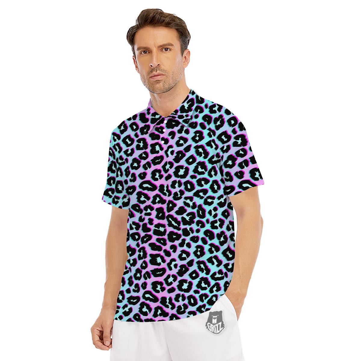 Leopard Trippy Psychedelic Print Pattern Men's Golf Shirts-grizzshop