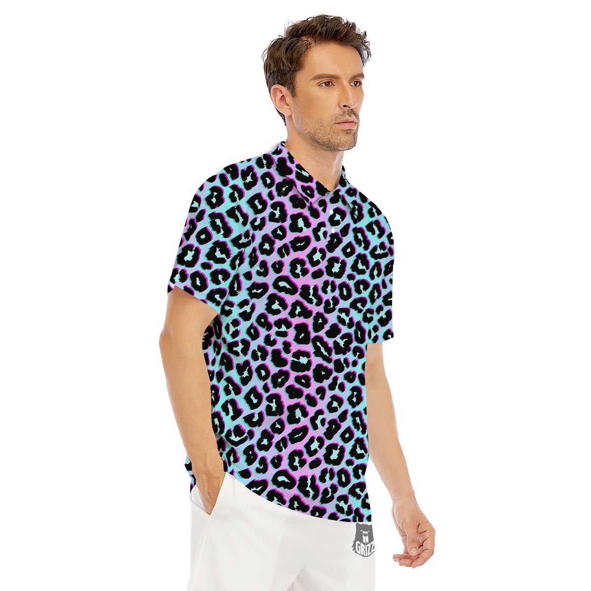 Leopard Trippy Psychedelic Print Pattern Men's Golf Shirts-grizzshop