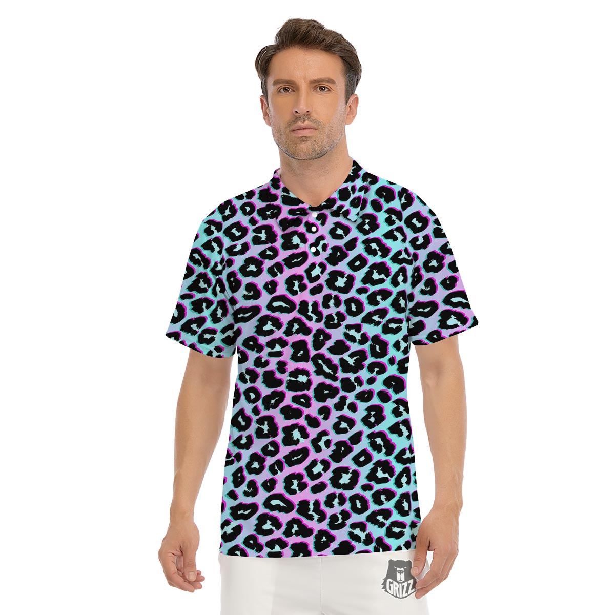 Leopard Trippy Psychedelic Print Pattern Men's Golf Shirts-grizzshop