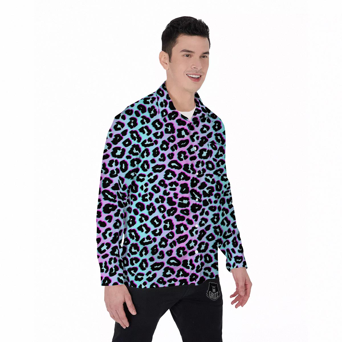 Leopard Trippy Psychedelic Print Pattern Men's Long Sleeve Shirts-grizzshop