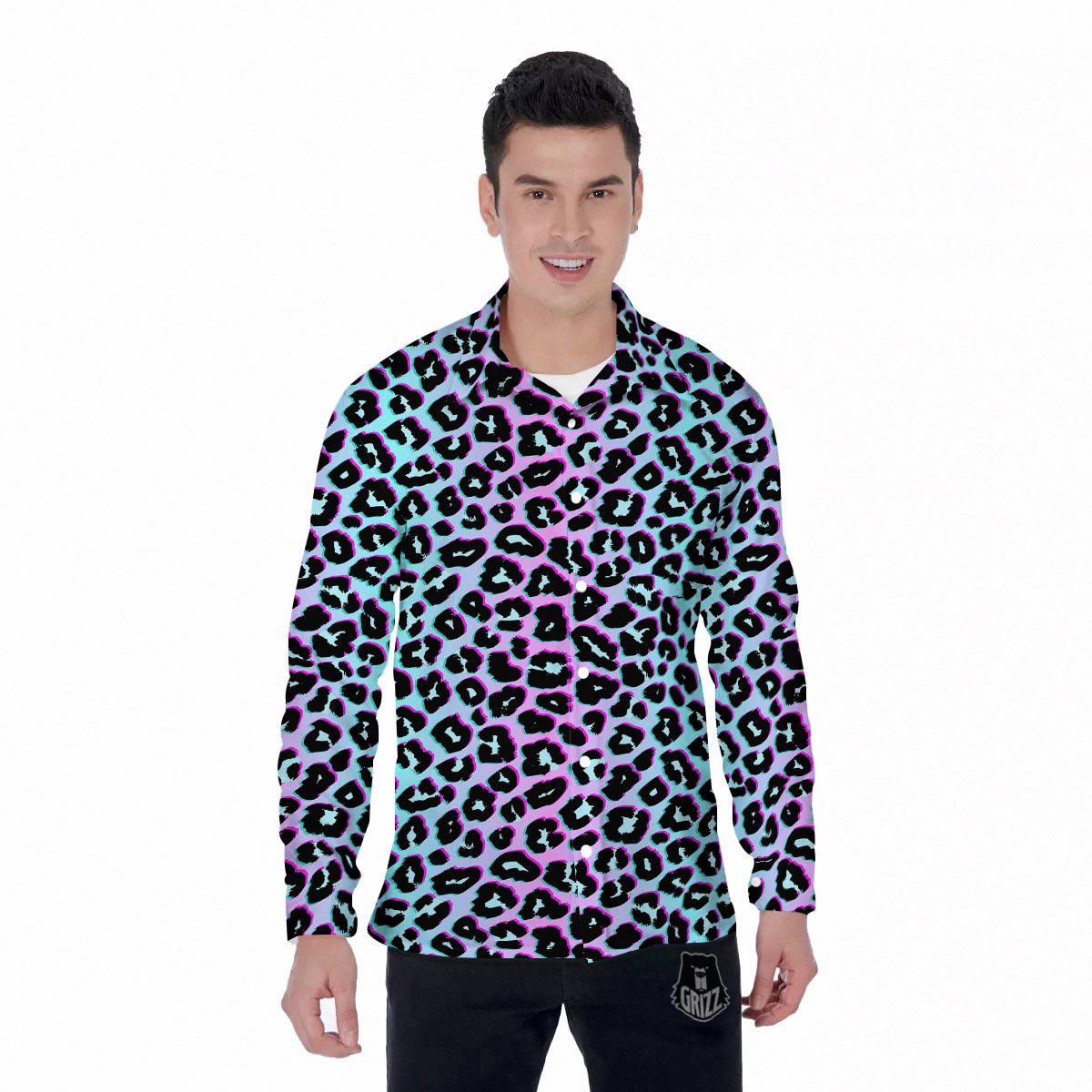 Leopard Trippy Psychedelic Print Pattern Men's Long Sleeve Shirts-grizzshop