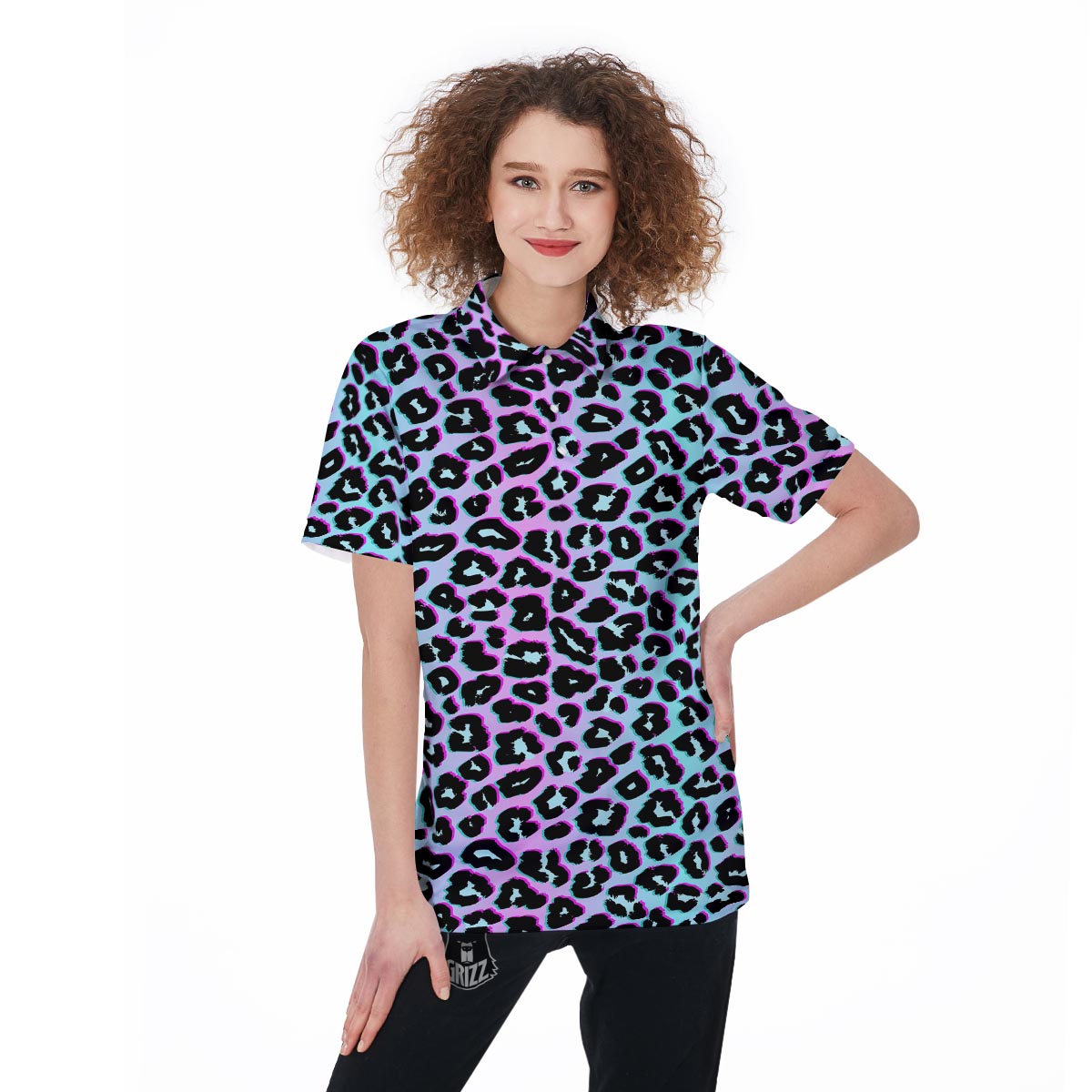 Leopard Trippy Psychedelic Print Pattern Women's Golf Shirts-grizzshop