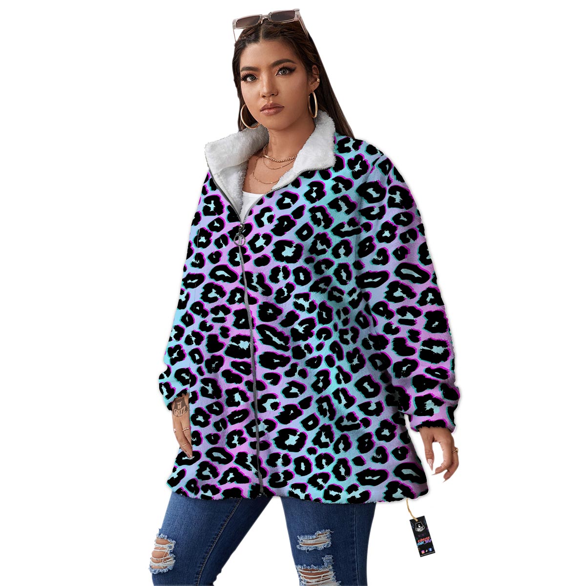 Leopard Trippy Psychedelic Print Pattern Women's Sherpa Jacket-grizzshop