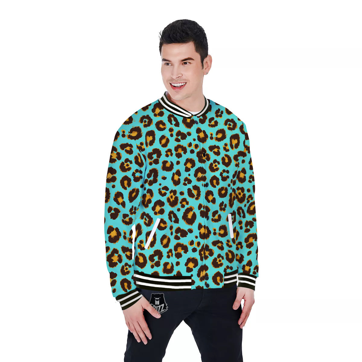 Leopard Turquoise Print Pattern Baseball Jacket-grizzshop