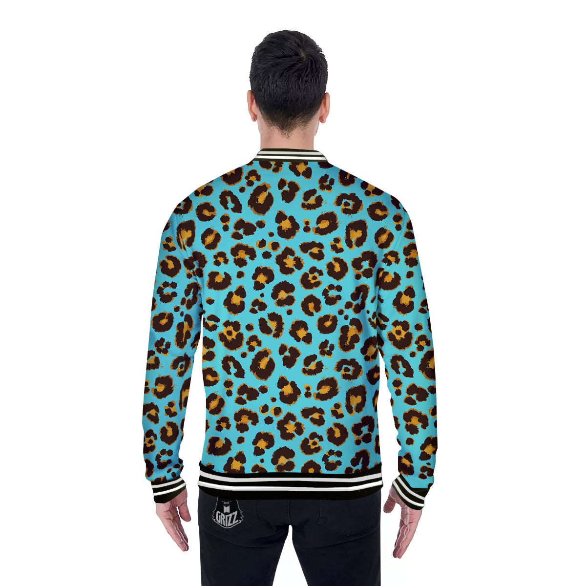 Leopard Turquoise Print Pattern Baseball Jacket-grizzshop