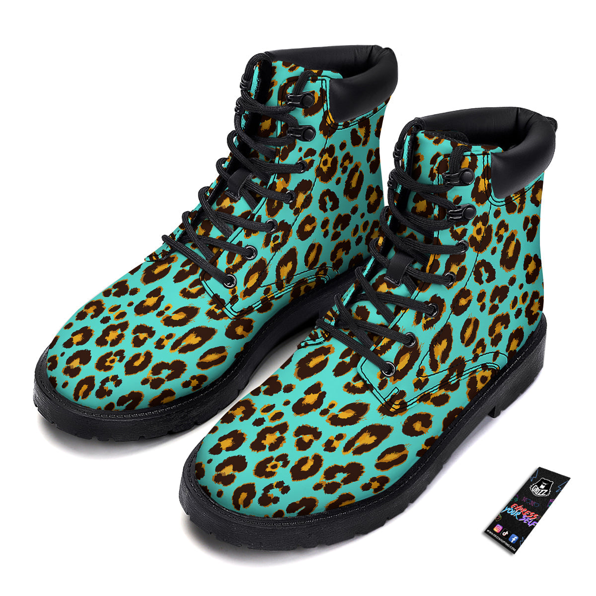 Leopard Turquoise Print Pattern Boots-grizzshop