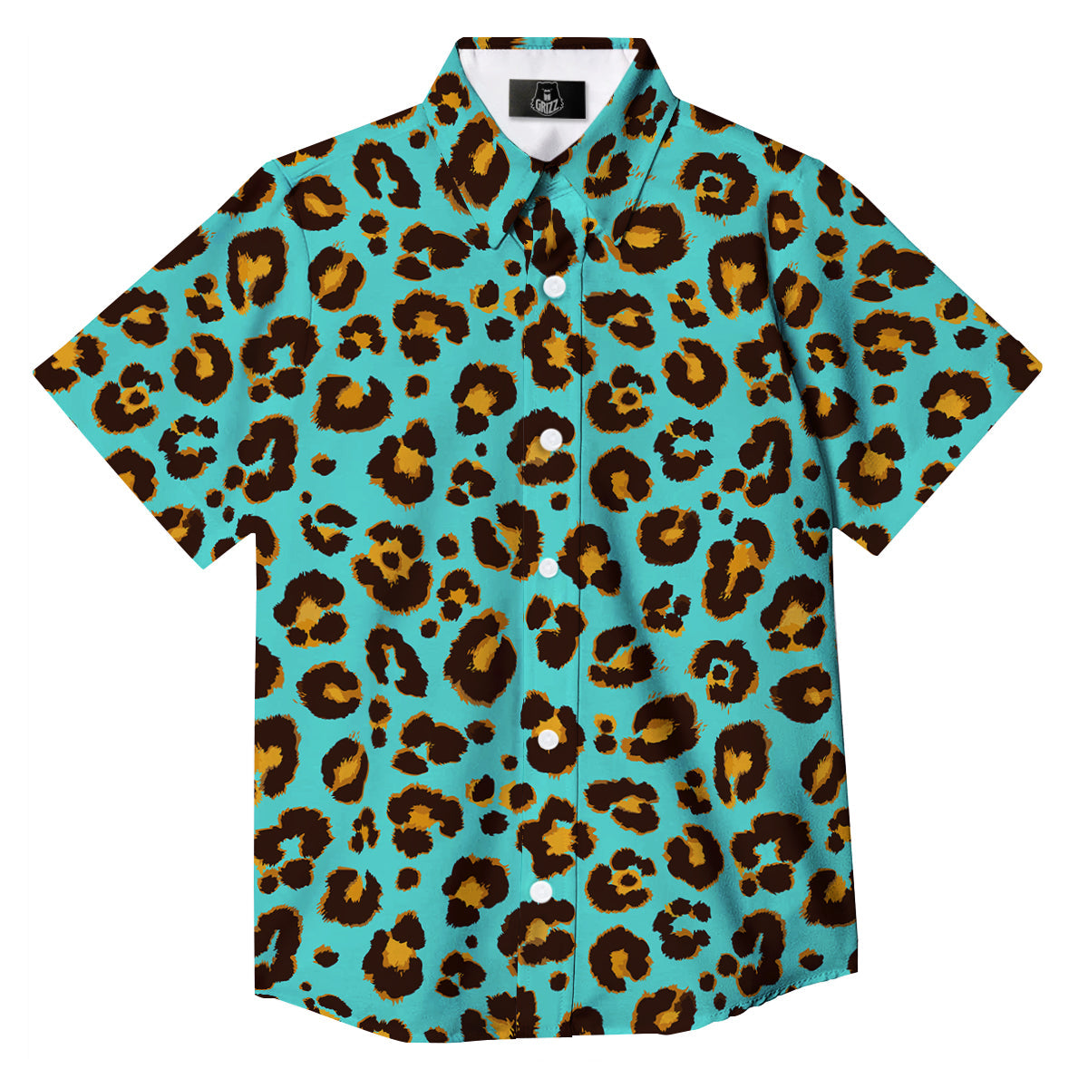 Leopard Turquoise Print Pattern Button Up Shirt-grizzshop