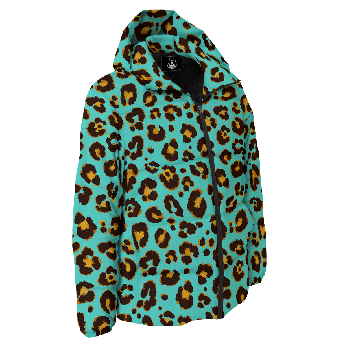 Leopard Turquoise Print Pattern Down Jacket-grizzshop